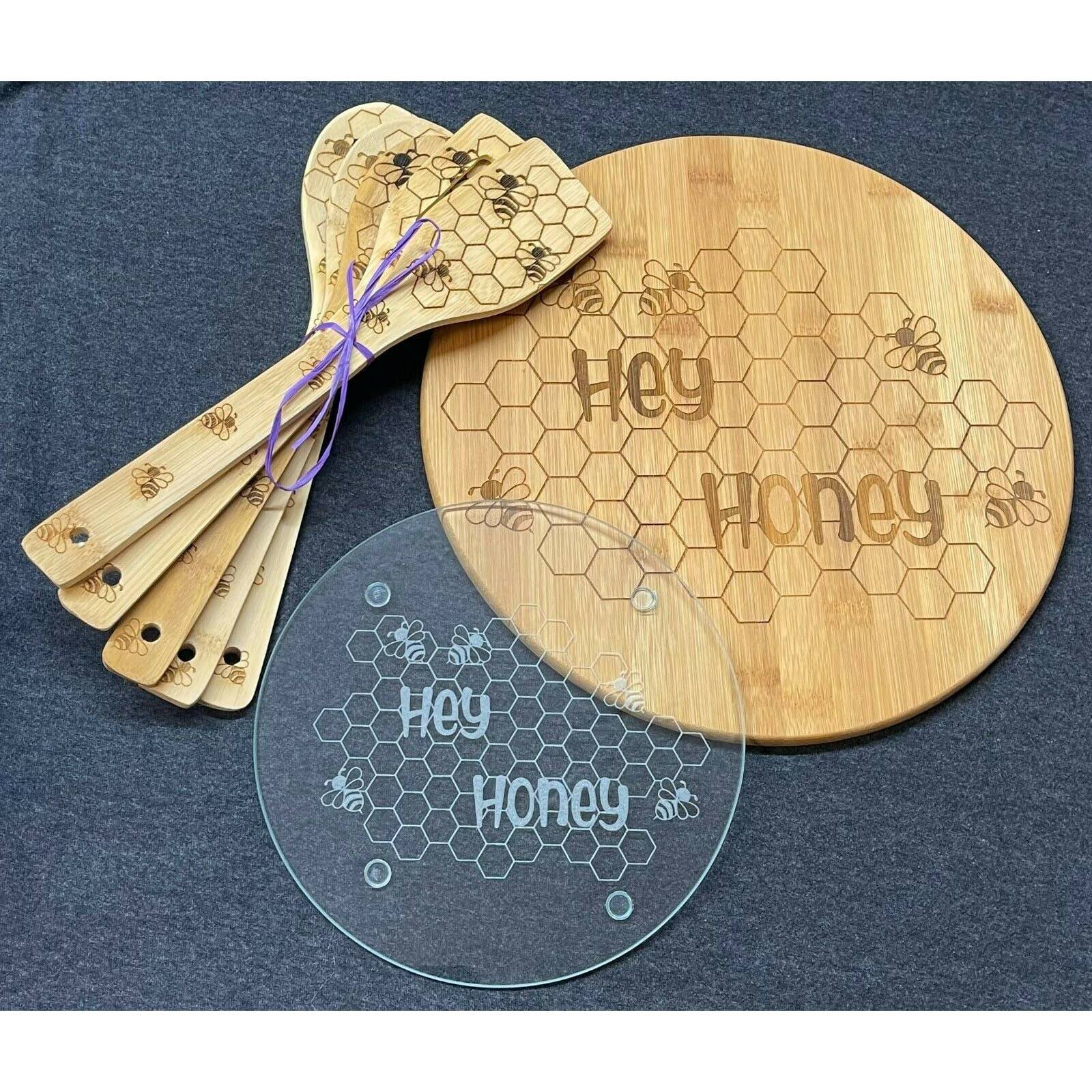 Hey Honey Cutting Board Set, Cutting Board, Utensils and Trivet
