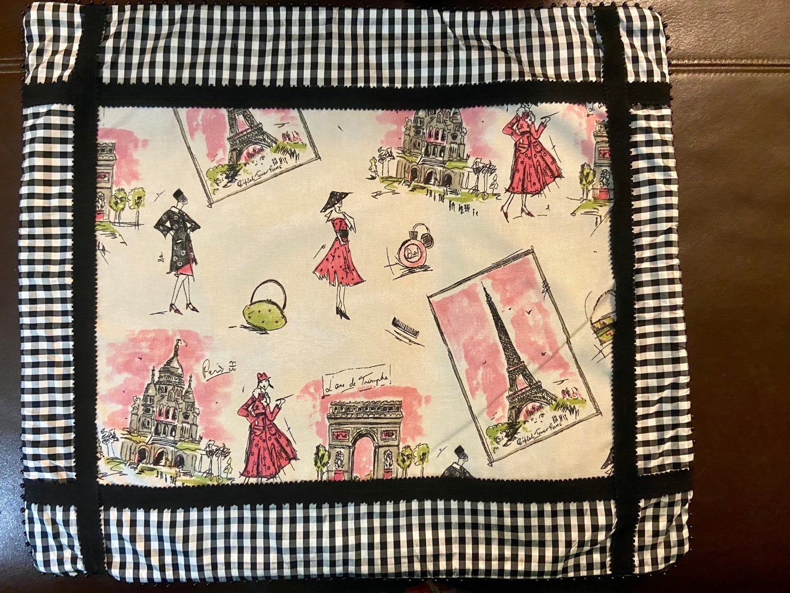 Black and White silk check Paris pillow cover