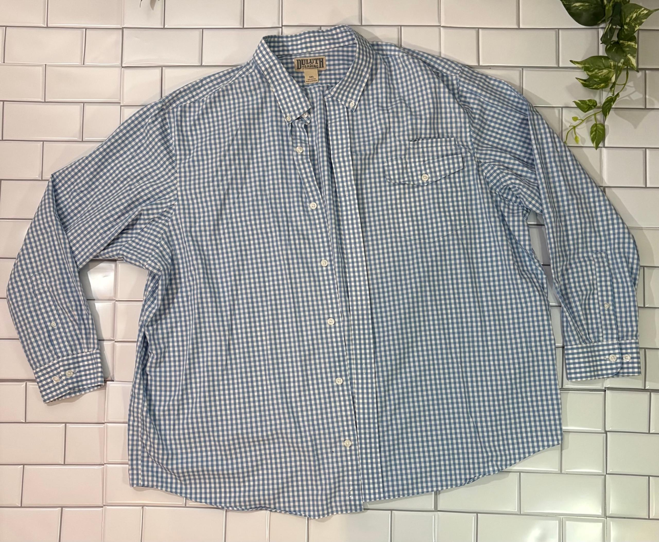 Men’s 3XL DULUTH Trading CO. Blue Gingham Button Down Long Sleeve Shirt 100% cot