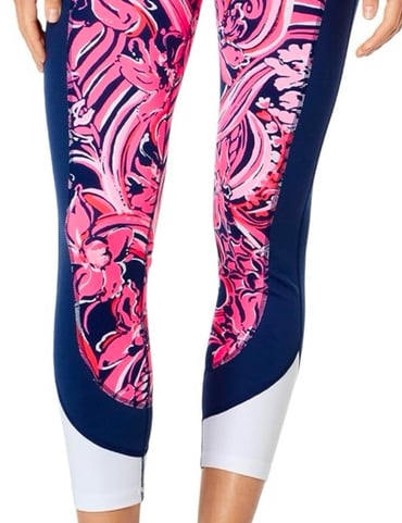 Lilly Pulitzer Luxletic Mid Rise Low Tide Navy Flirty Fins Feathers Legging XL