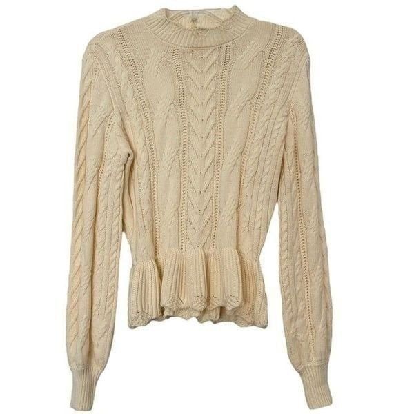Draper James Cable Knit Sweater Ivory Ruffle Feminine Darling Knitted Top Medium