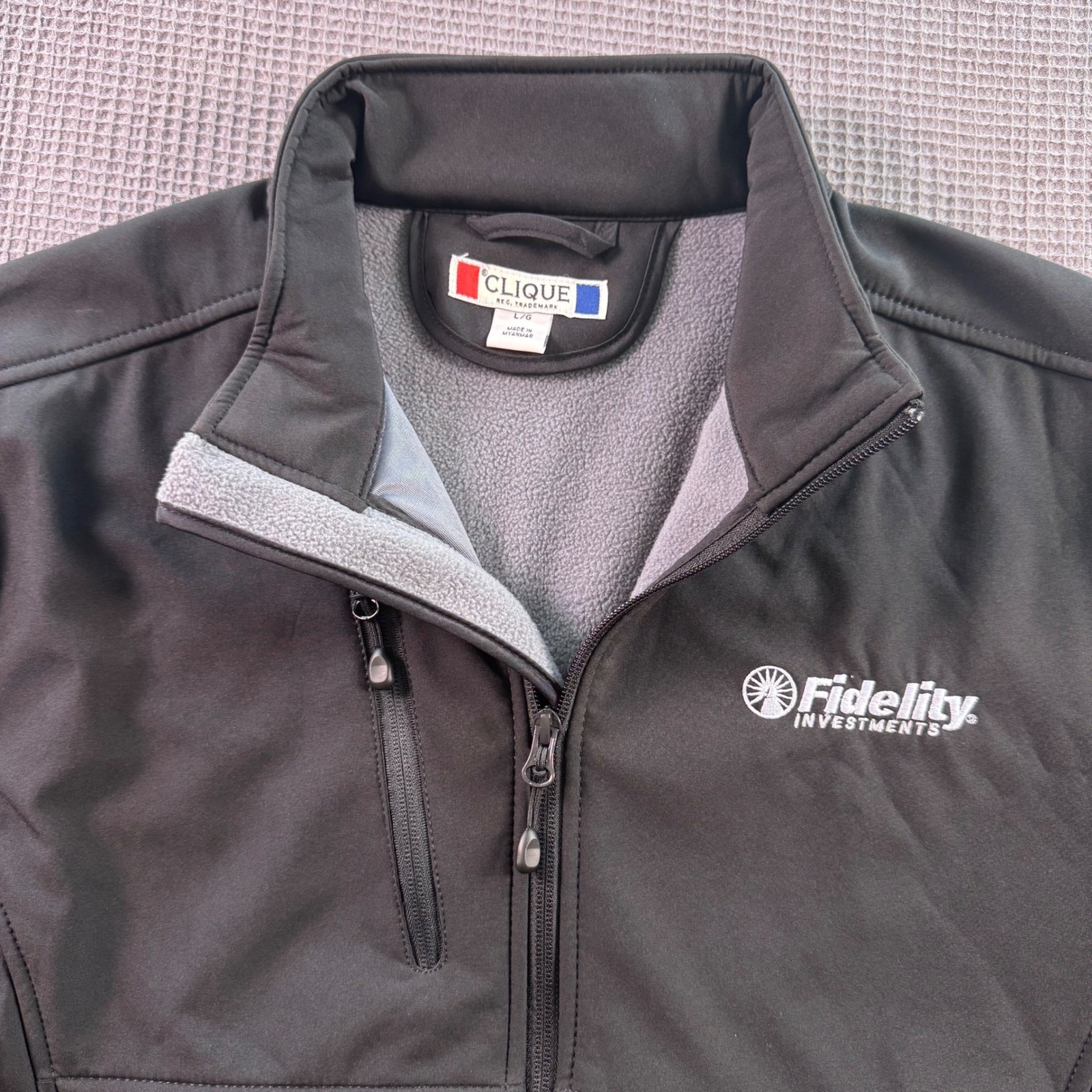 Fidelity Investments Mens Softshell Jacket Large Black Full Zip Logo Coat