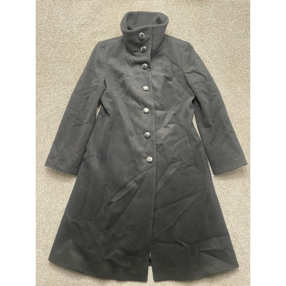 Ann Taylor Jacket 6 Black Wool Cashmere Military Overcoat Topcoat Old Money