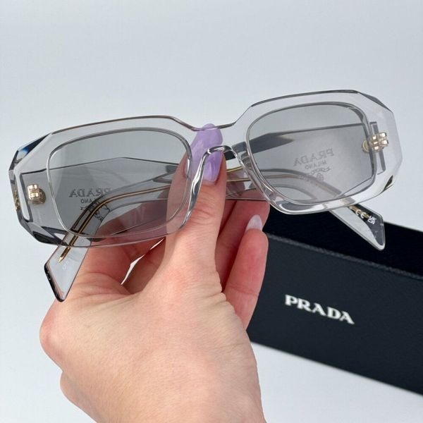 Prada PR17WS 12R30B BRAND NEW Sunglasses Transparent Grey Rectangle Unisex