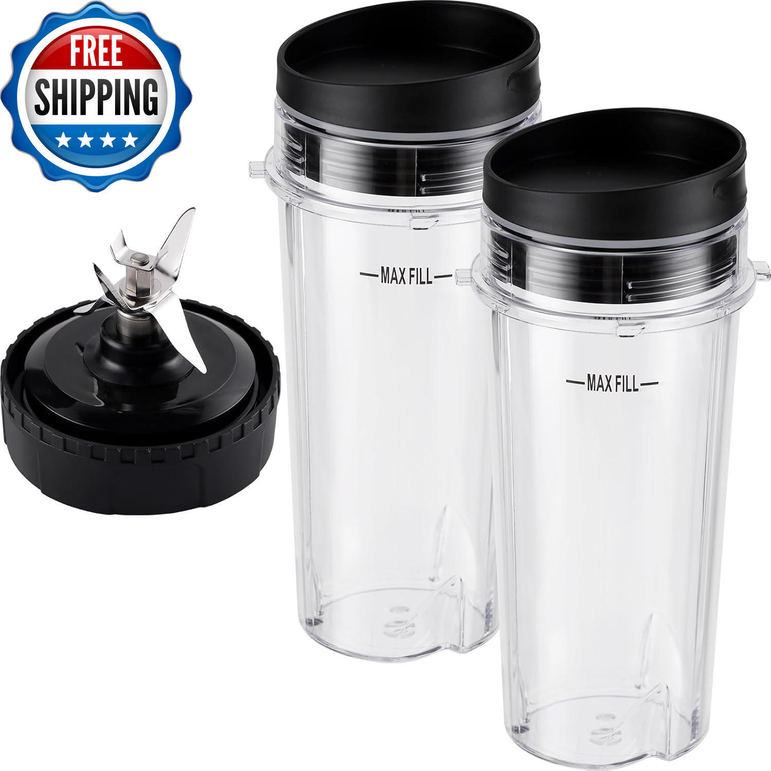 Ninja Blender Replacement Cups 16oz with Lids & Extractor Blade - 5 Pack