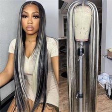 Human hair blended lace front wigs