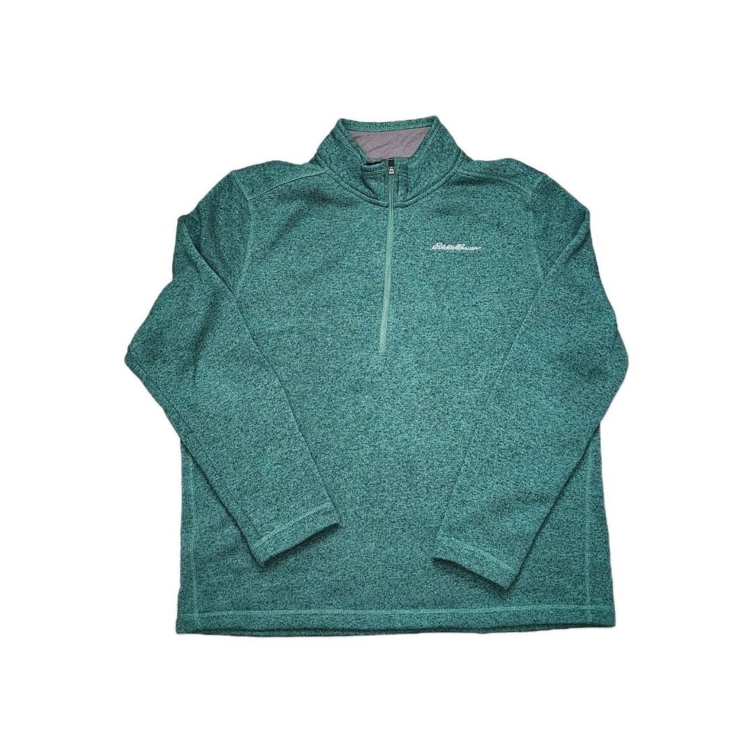 Eddie Bauer 1/4 Zip Sweater Mens Green Fleece Anti Pill Comfort Logo Sizes Large