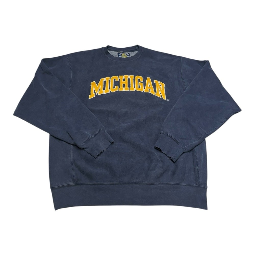 Vintage Michigan Wolverines Sweatshirt Sz L Navy Blue Pullover Crewneck Sweater