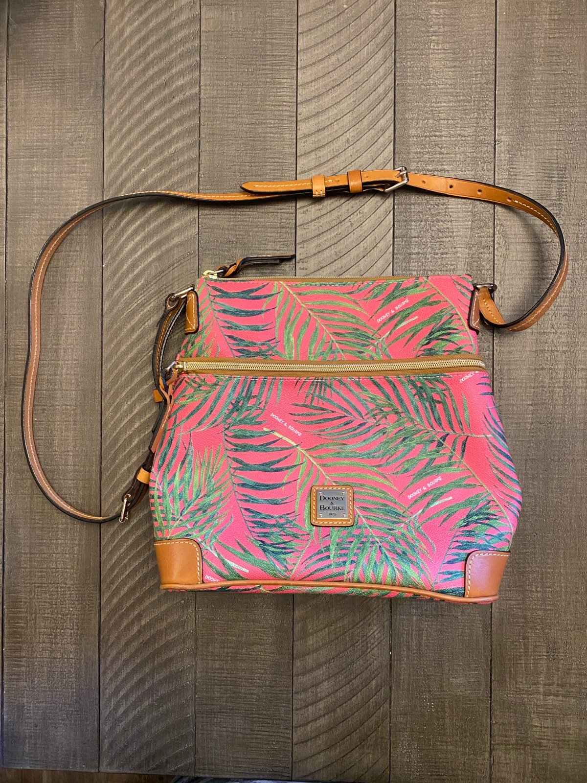 Dooney & Bourke pink with palm leaves crossbody/shoulder bag