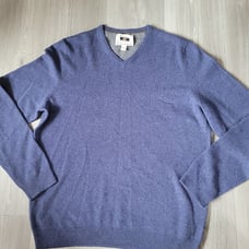 Joseph Abboud Mens Blue V-Neck Sweater L 100% Recycled Cashmere