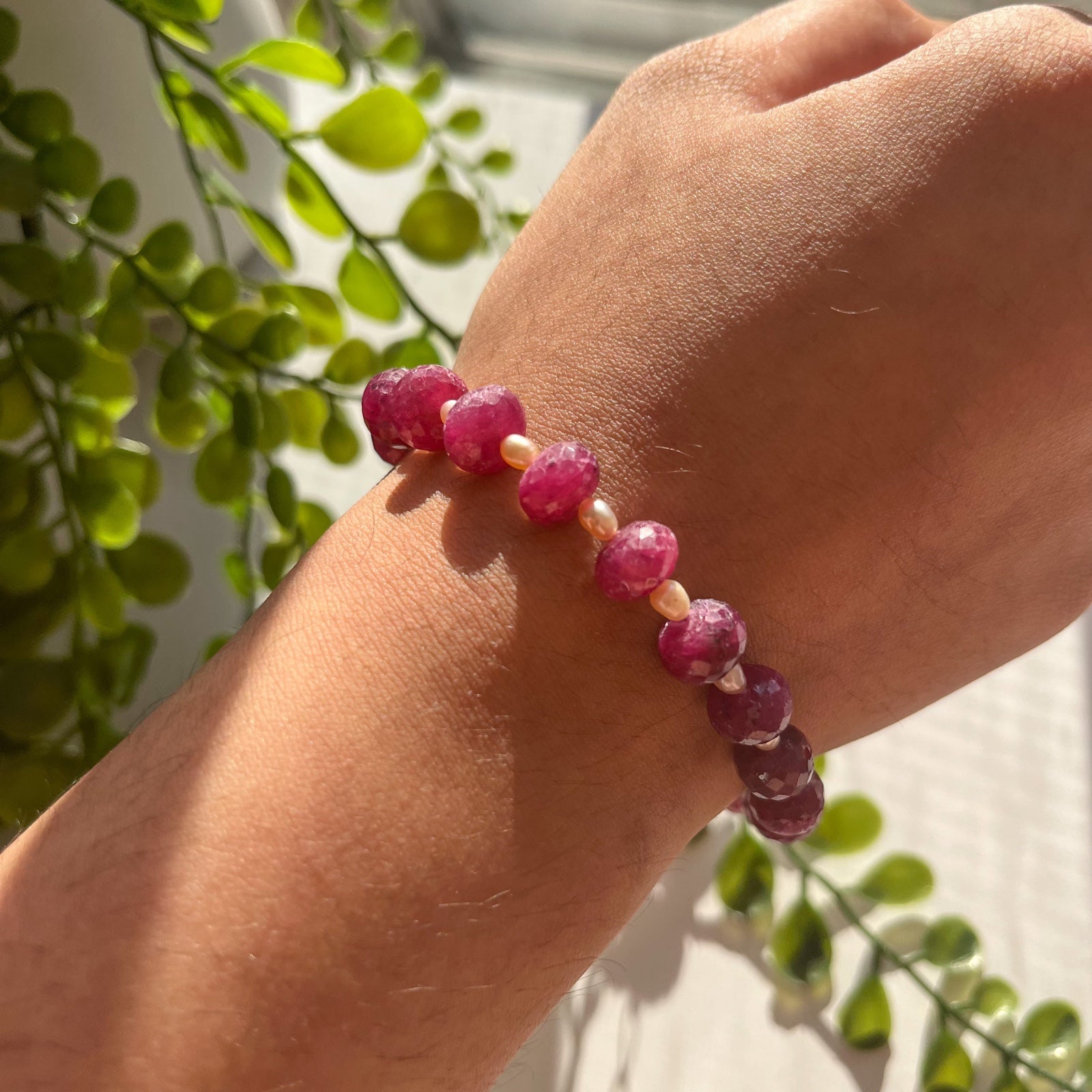Original Hand made Ruby/Fresh water pearl bracelet