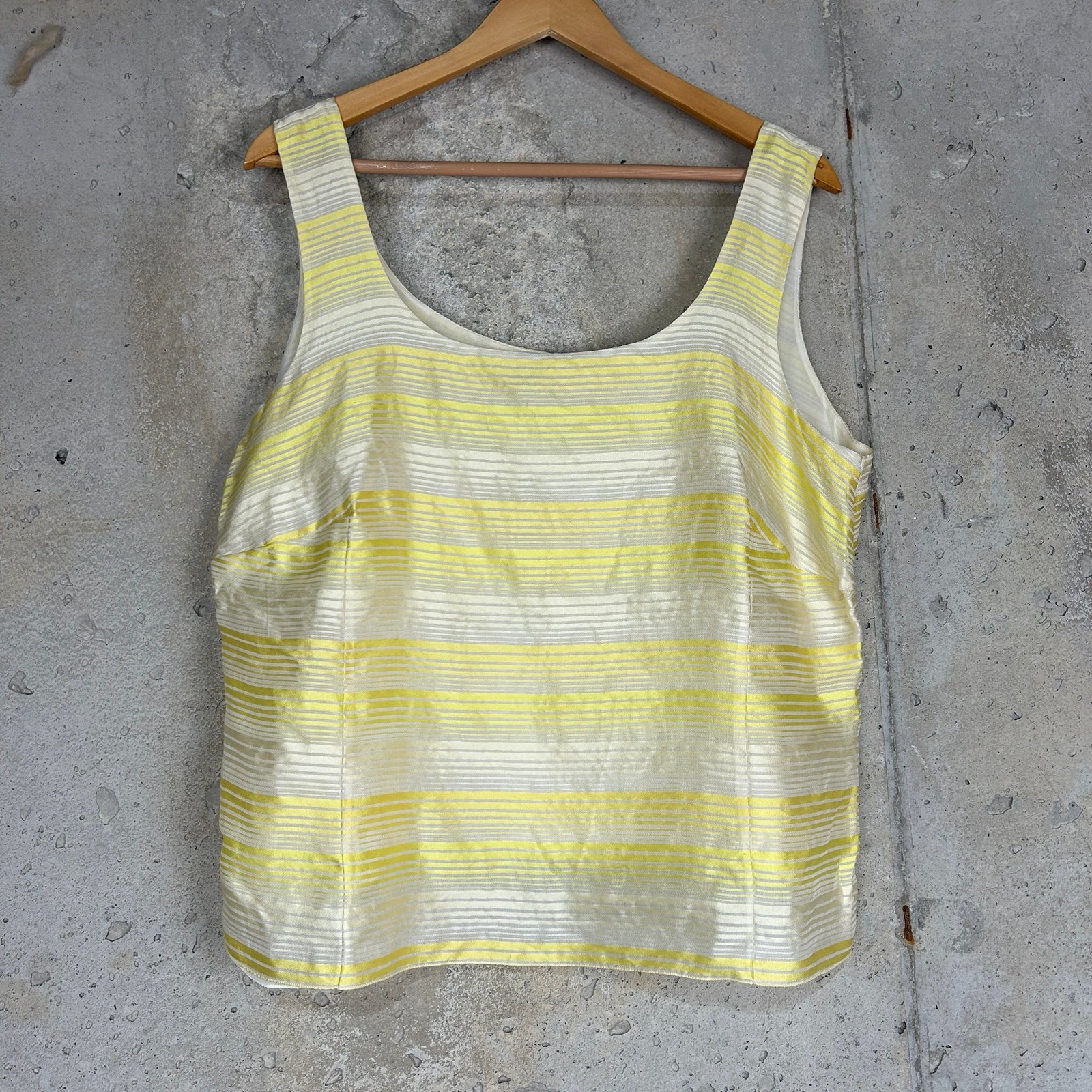 Akris Yellow and Cream silk Striped Women's loose fit tank Top xl 16