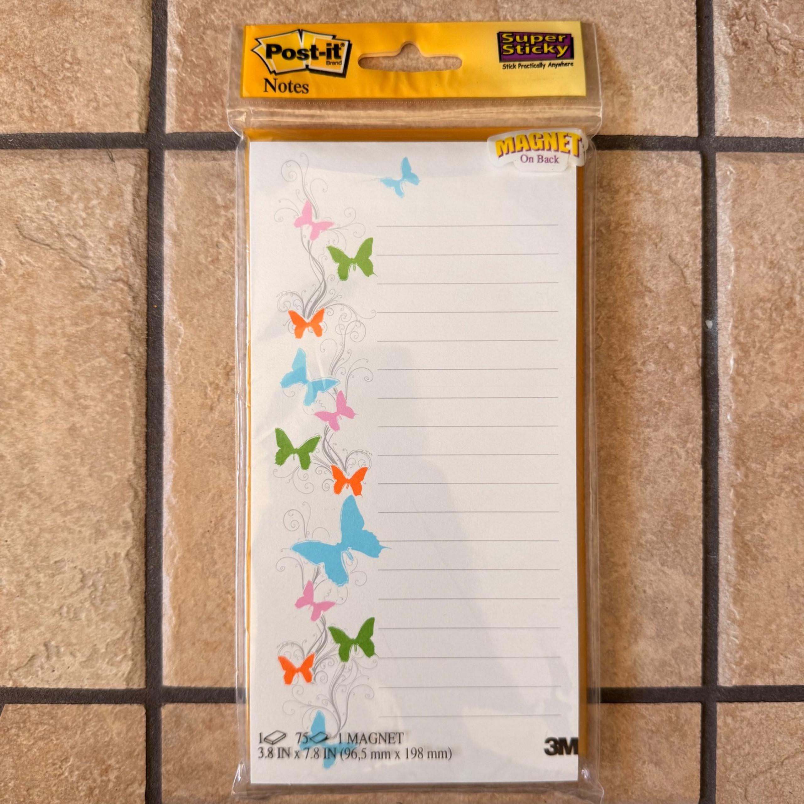 Post-it Brand Super Sticky Notes List Pad with Magnet Butterflies NIP Sealed
