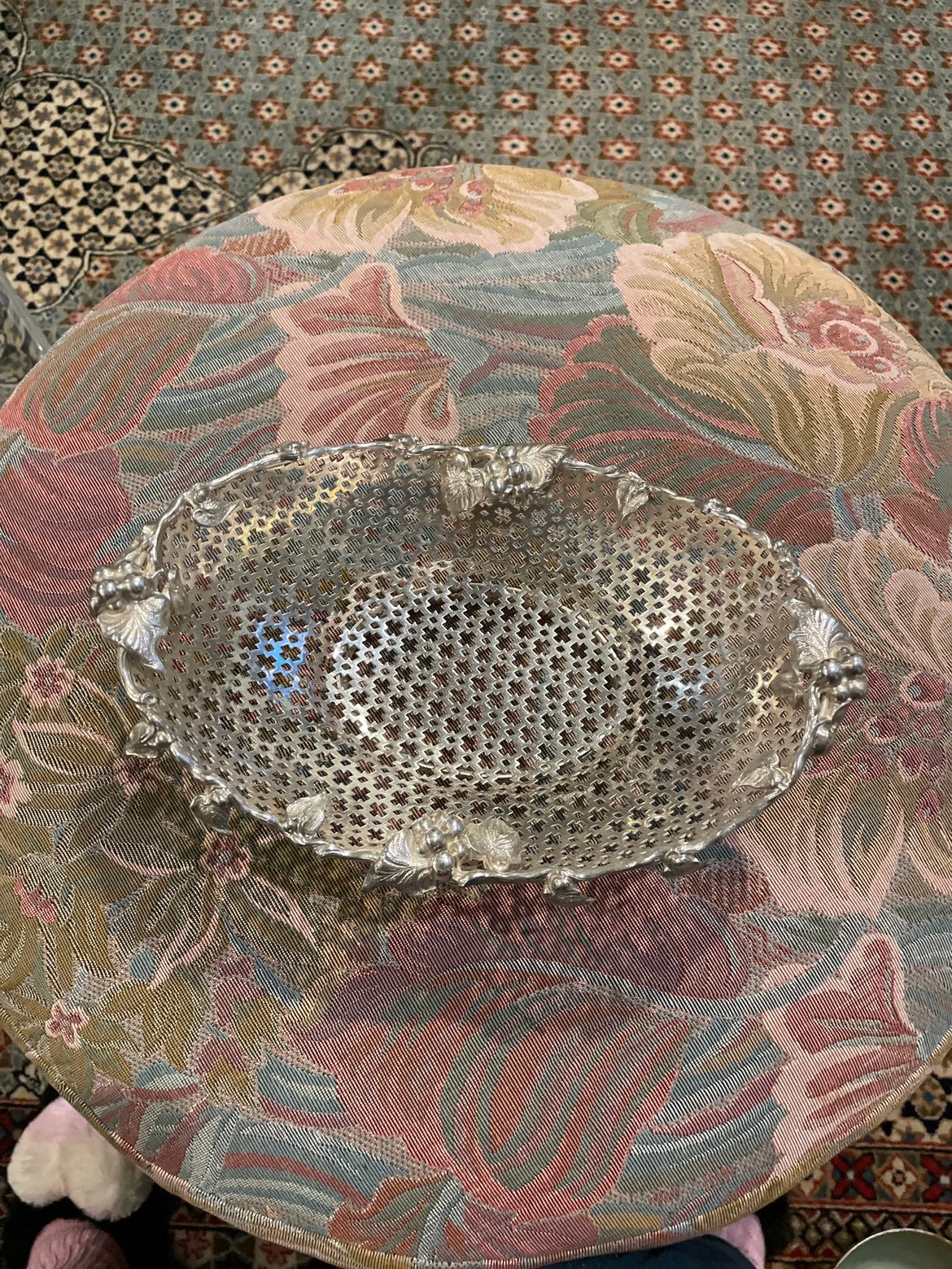 vintage silver plate oval floral bowl