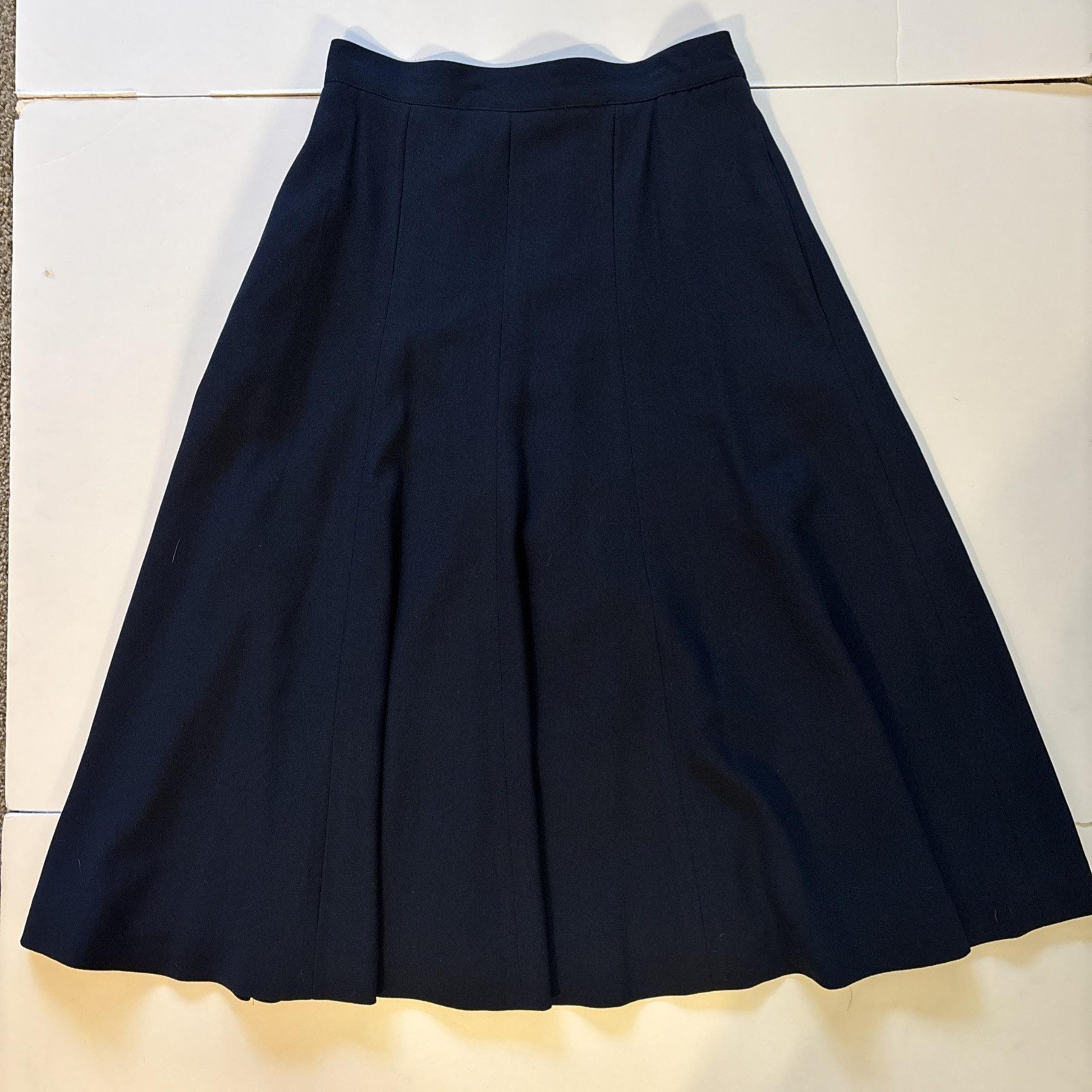 Liz Claiborne Womens Vintage Midi Skirt Size 8 Navy Blue A-Line Lined W/ Pockets