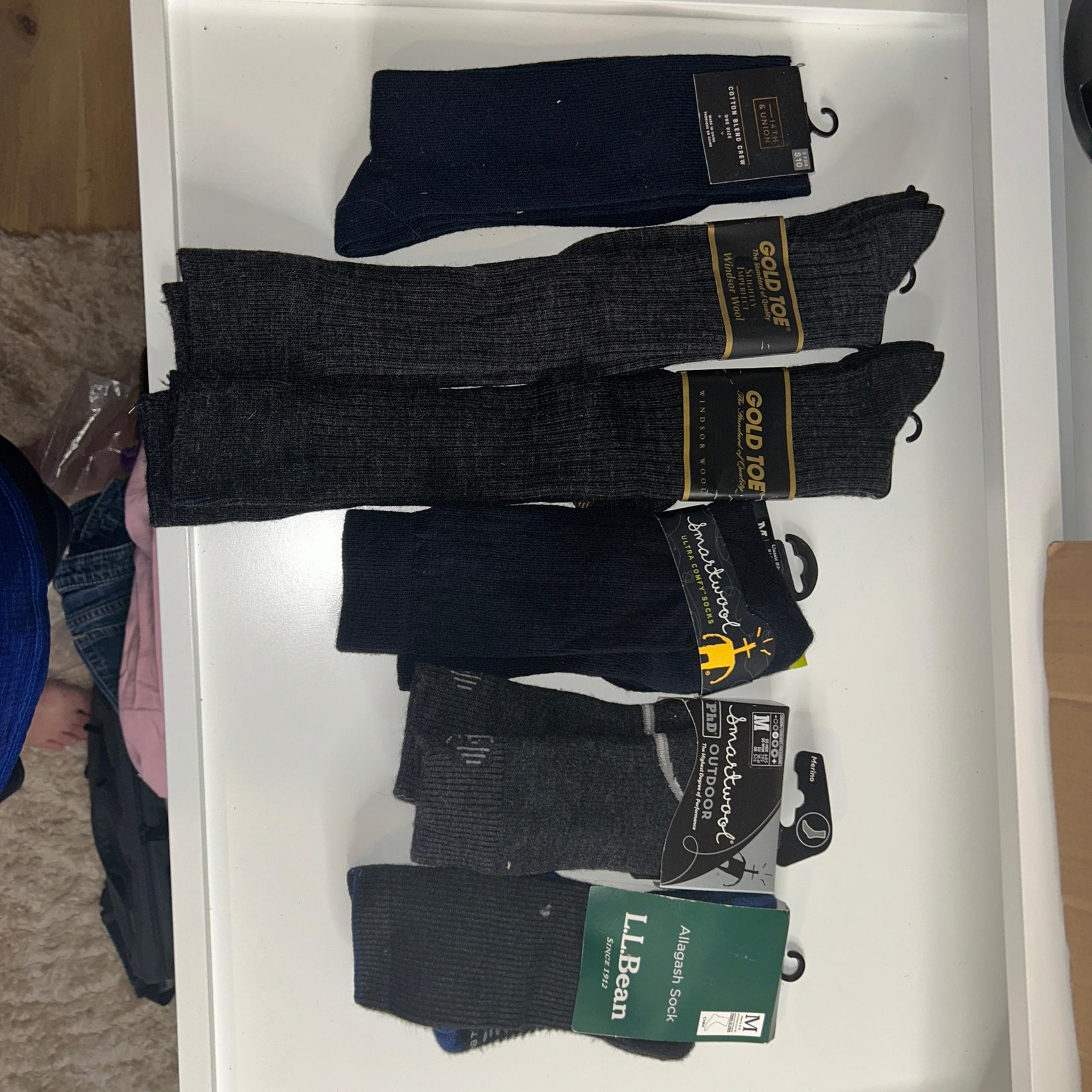 Men’s Wool Sock Lot 6 NWT Smartwool LL Bean Gold Toe Outdoor Hiking Crew M/L USA