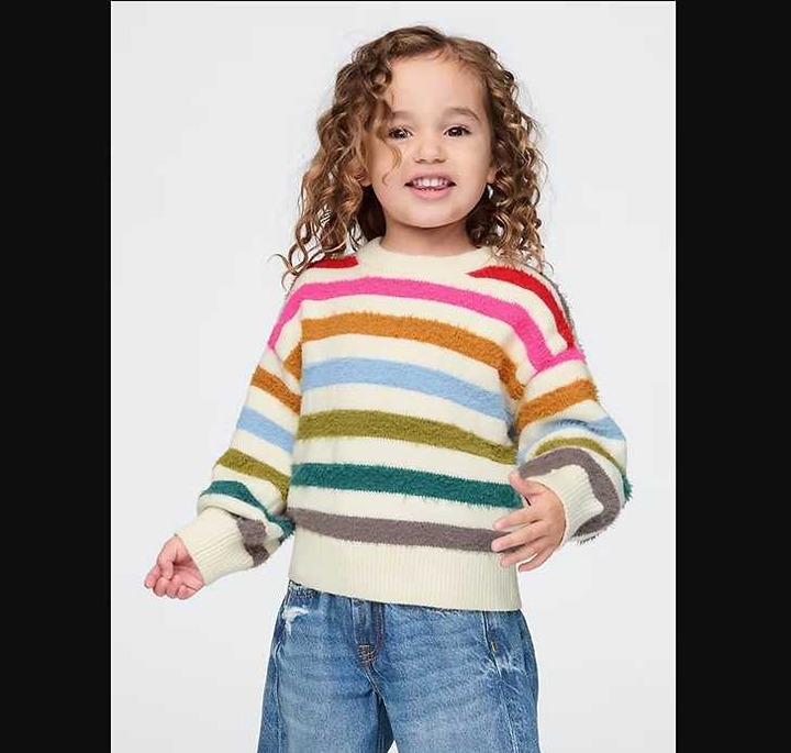 New 12-18 Months toddler girl Baby Gap happy stripe sweater in rainbow stripe