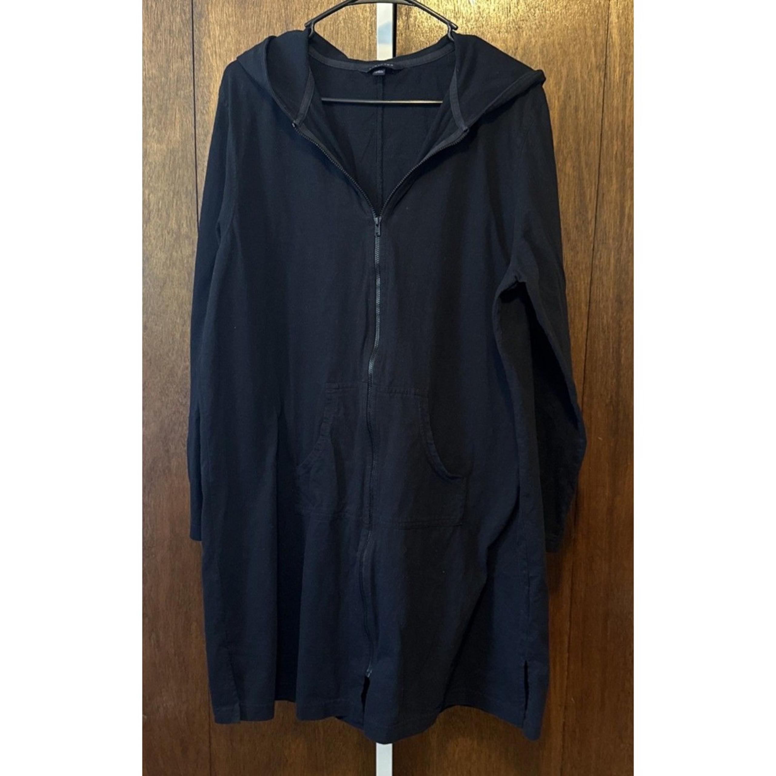 Lands' End Women's Black Full Zip X-Long Sleeve Hood Sweatshirt XL