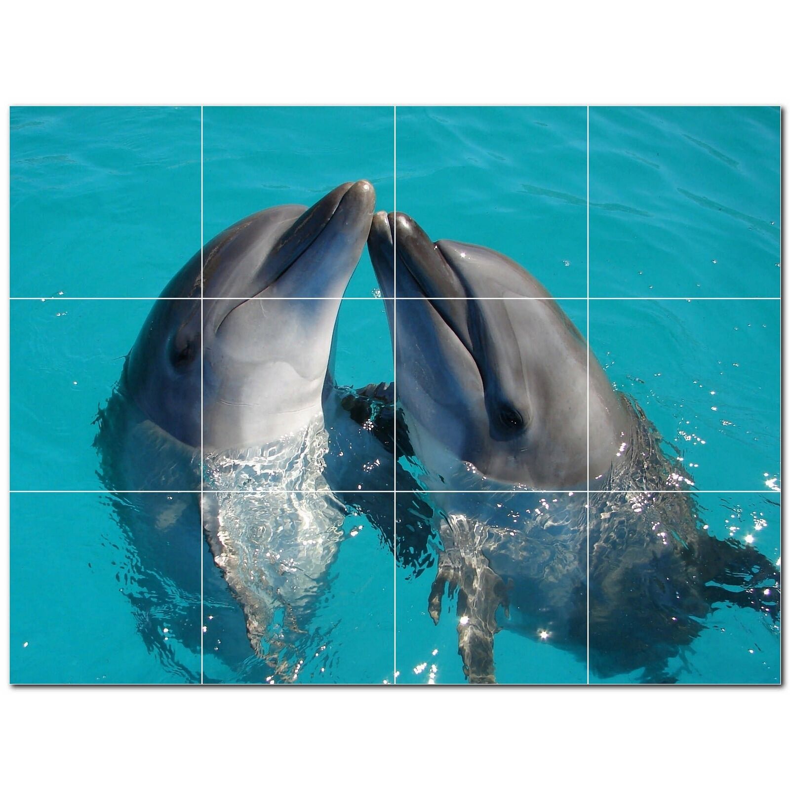 Dolphin Ceramic Tile Wall Mural PT500528. 32 W x 24 H (12) 8x8 tiles
