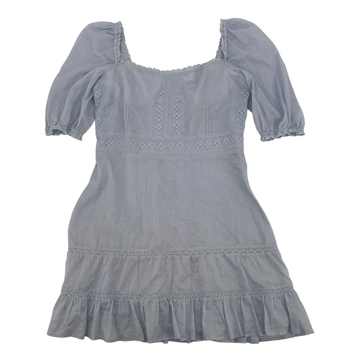 Reformation Paxton Mini Dress in Mineral Size 12 Smocked Ruffles Organic Cotton