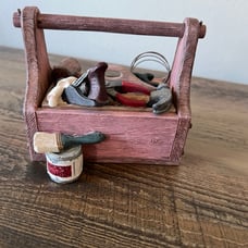 Vintage Figi carpenter Workshop Box Figurine Trinket Box with Lid tools