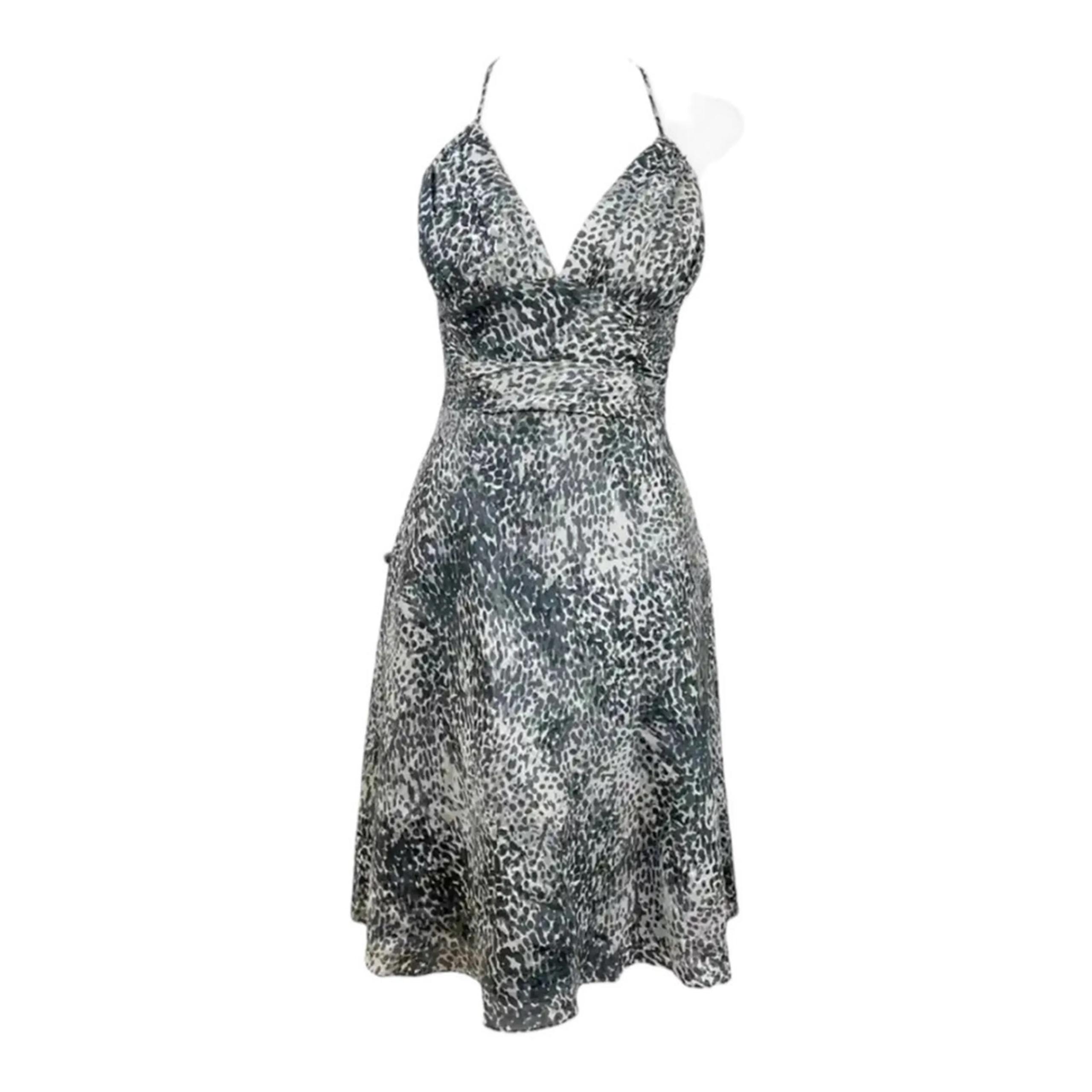Express gray 100% Silk Halter Fit And Flare Cheetah print dress size 4 new y2k