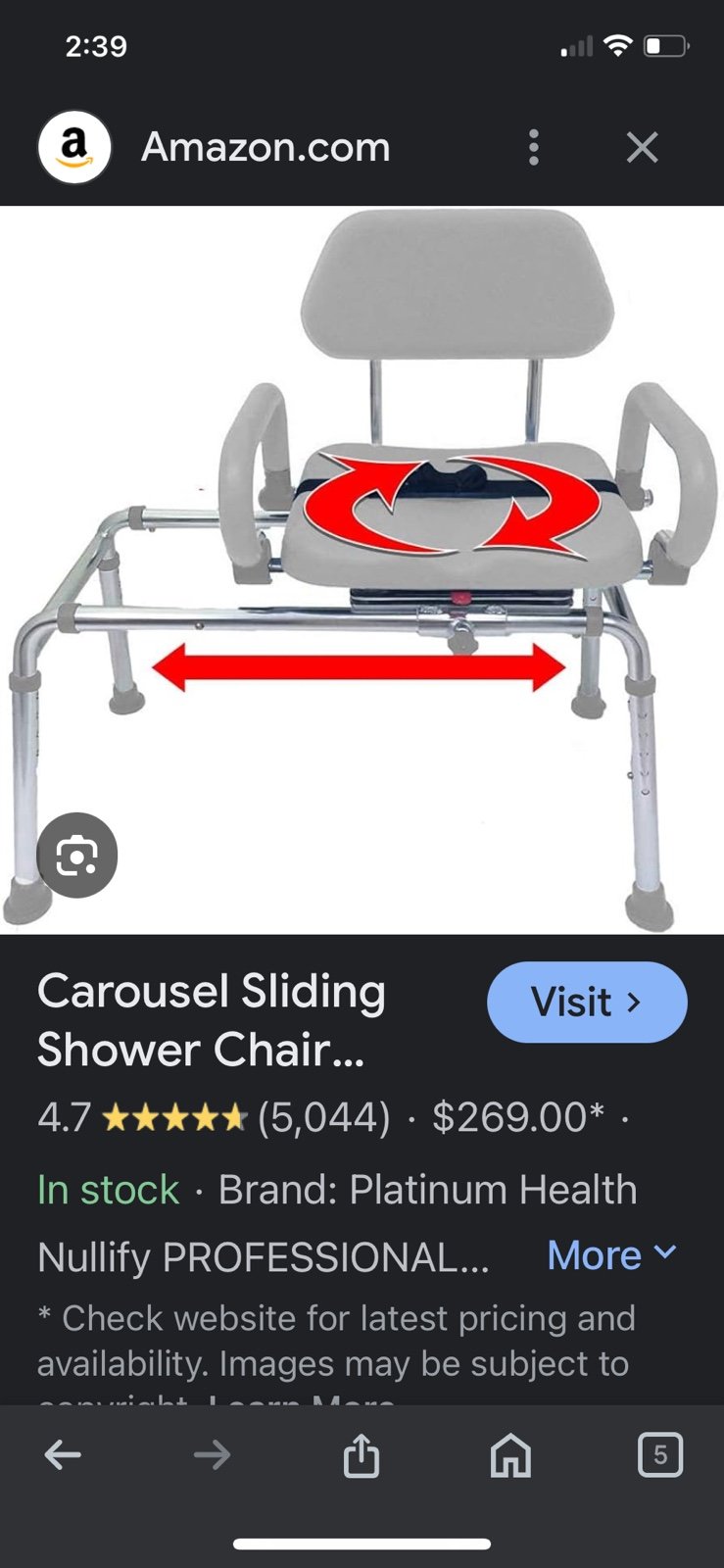 Padded Bath Shower Chair with Pivoting Arms Sliding Transfer Bench & Swivel Seat