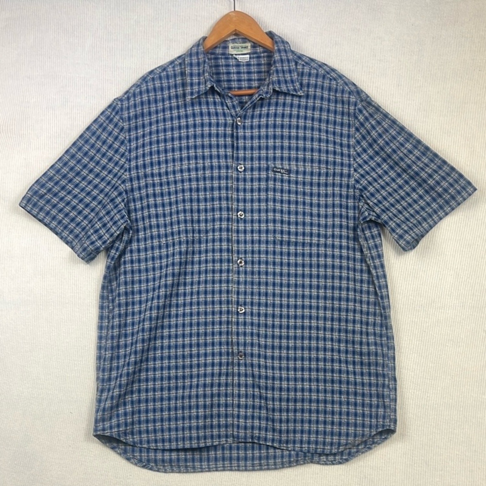 Vintage GUESS 90’s Y2K Button Front Plaid Shirt Men’s Size XL Casual Pockets