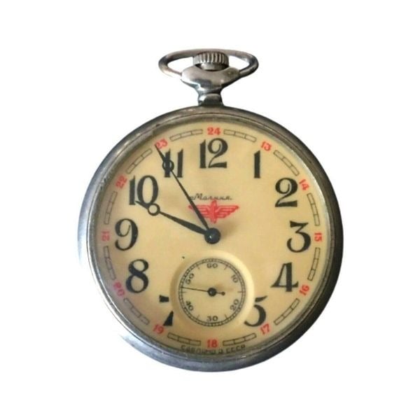Molnija Pocket Watch Antique Russian Railroad Train Wheels 18 Jewels Open Face