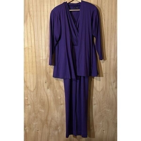 Vintage Purple Wool Halter Jumpsuit Women's Size 6 Sleeveless w/ Open Cardigan