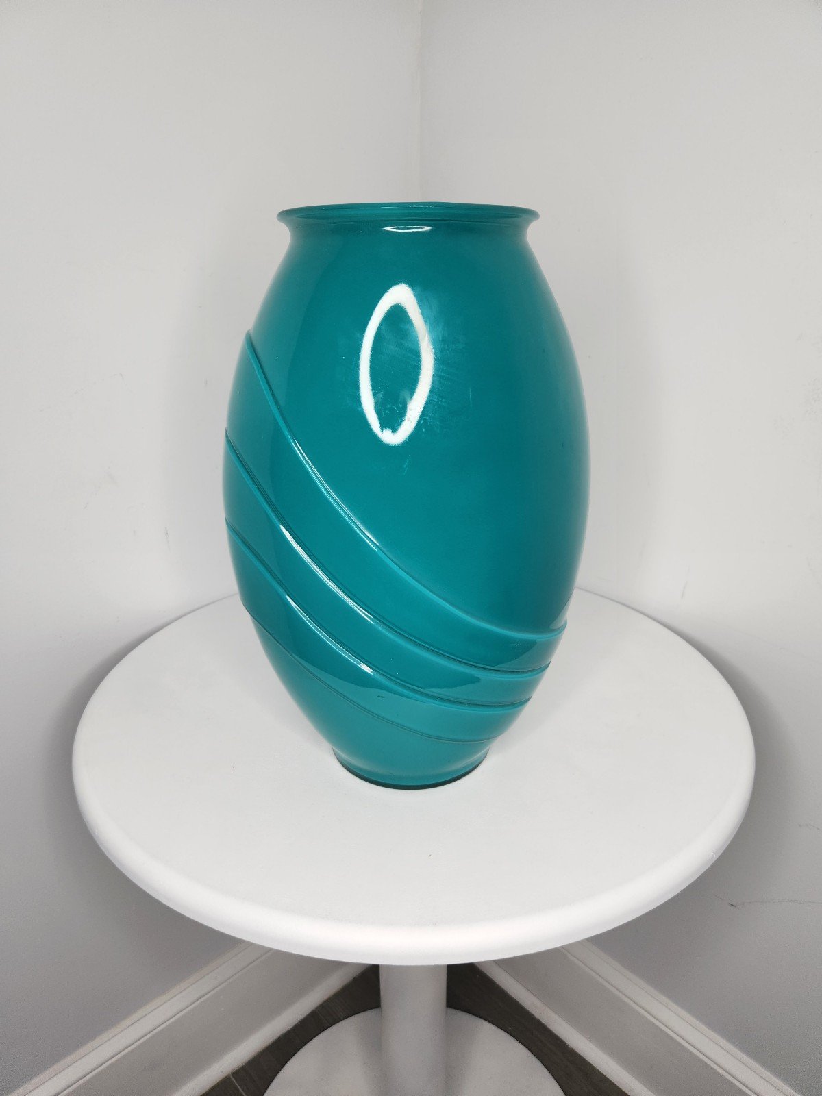 Vintage Art Deco Revival Teal Drape Floor Vase 80s 90s