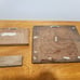 Antique printing press plate blocks lot of 3 mounted to hang on a wall.