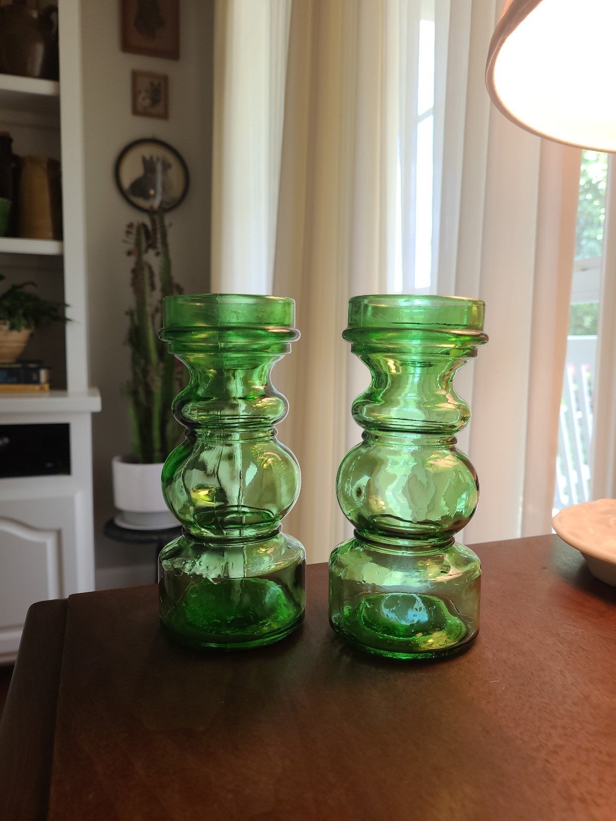 Vintage made in Italy green glass candle holder/vase