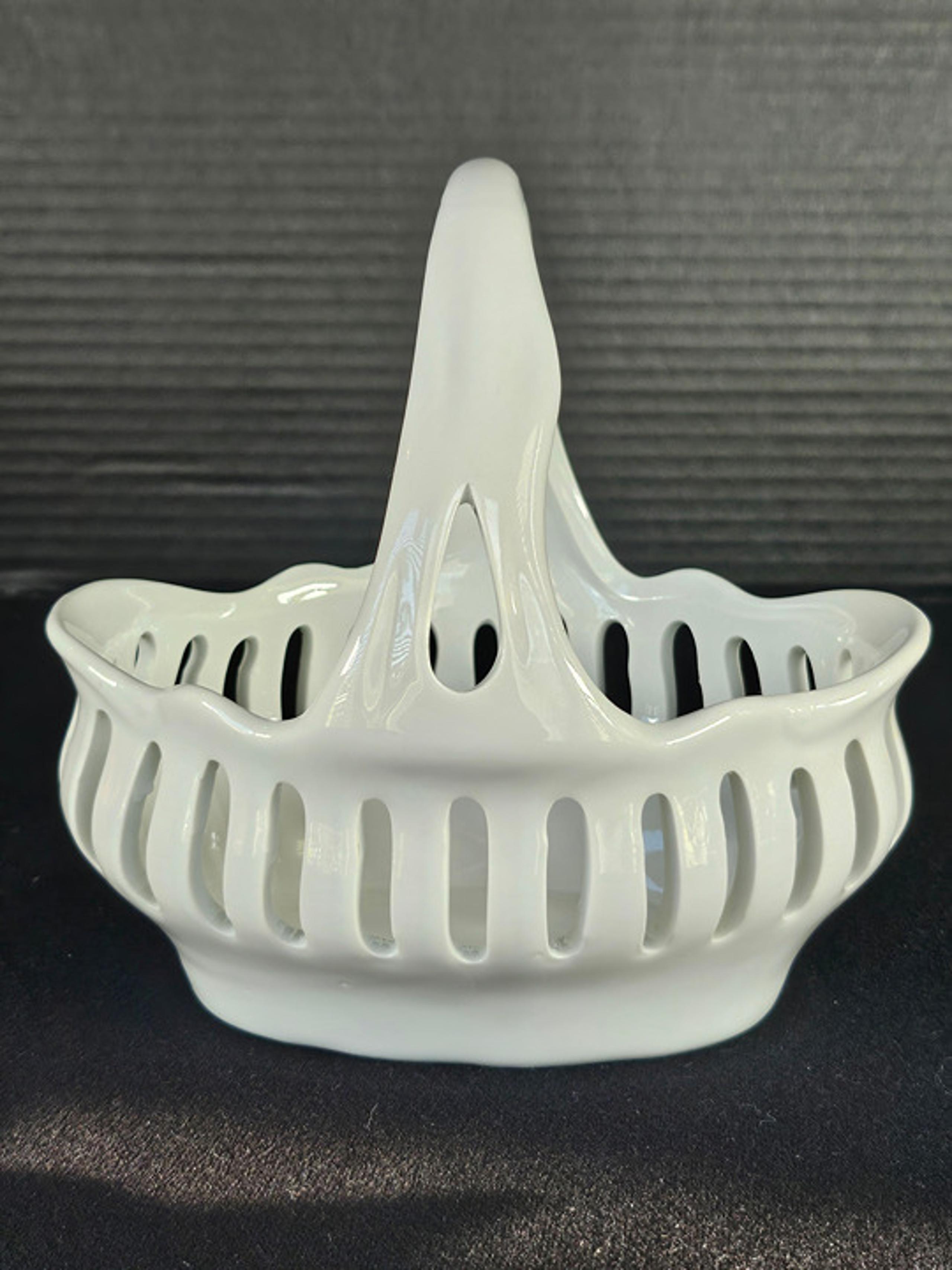 J Godinger Antique Reflections, White Porcelain Reticulated Handled Basket