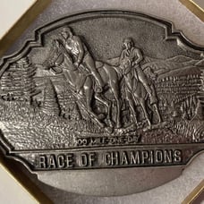 Vintage Metal Belt Buckle, The Race of Champions, Horse Racing, 100 Mile One Day