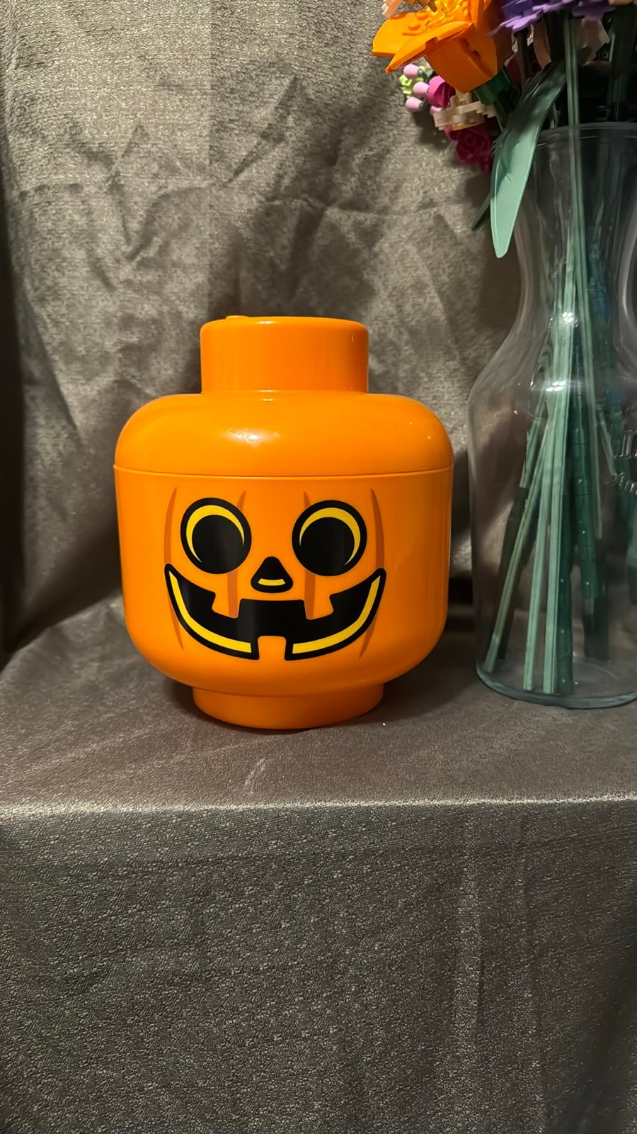 Pumpkin Lego storage head.