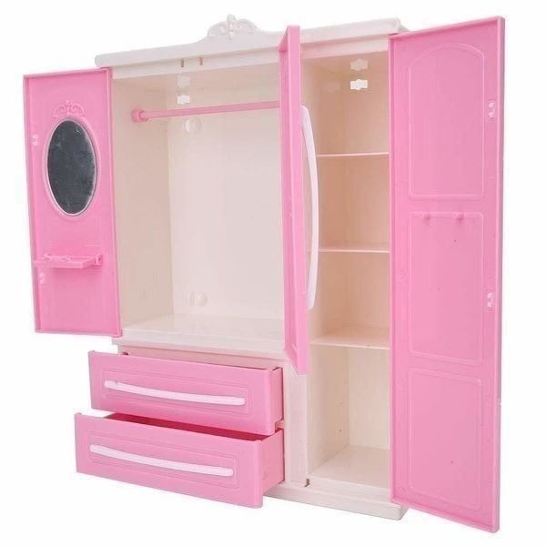 GLOGLOW Wardrobe Dolls, Open Wardrobe Doll Closet Furniture Pink Plastic for Do