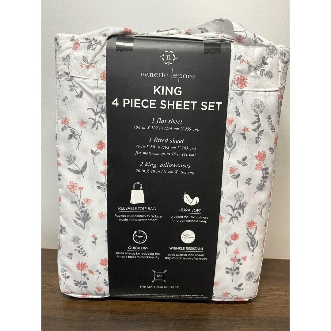 Nanette Lepore Floral King Sheet Set 4 Pieces NEW