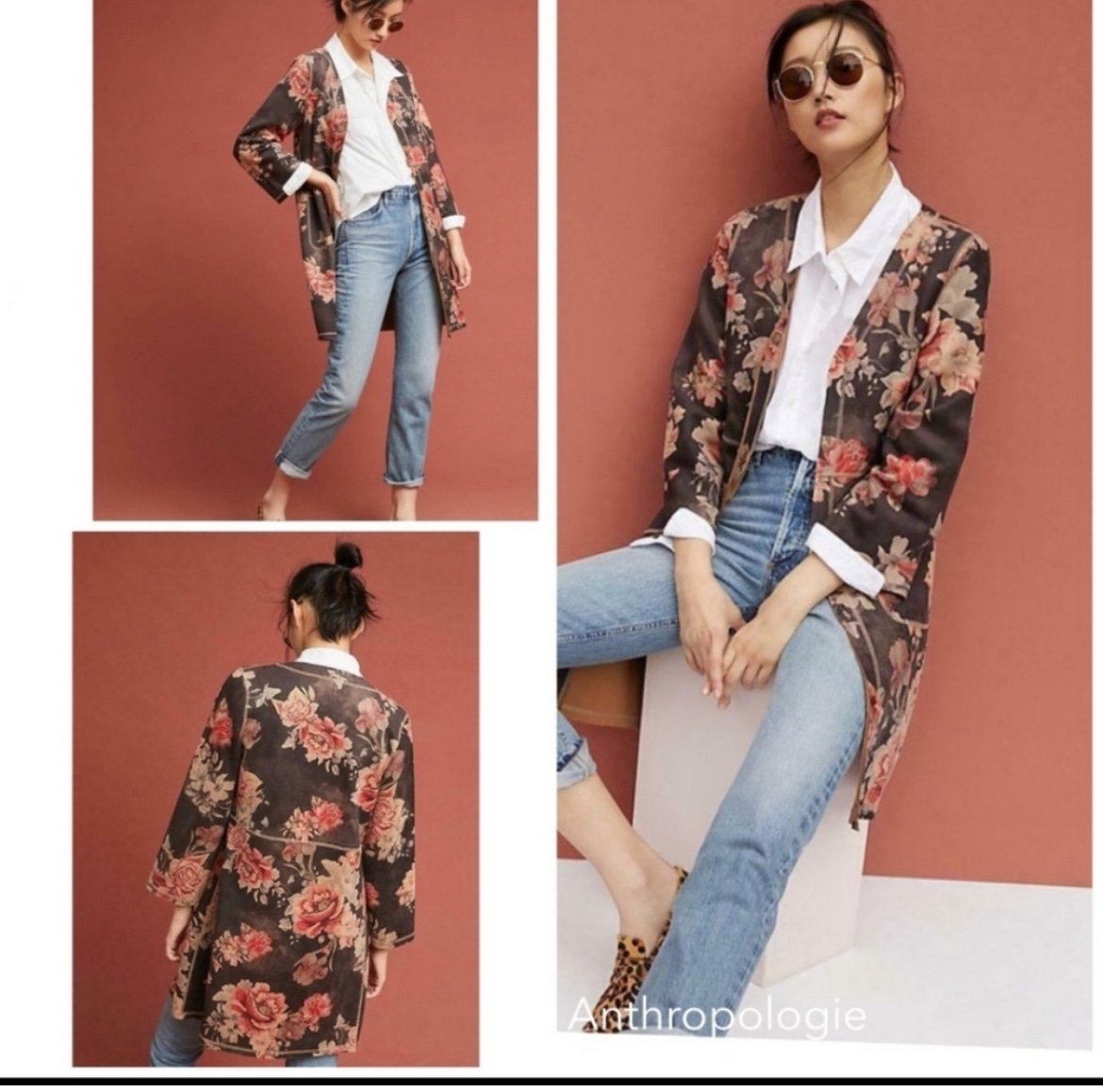 Anthropologie Floral Suede Coat