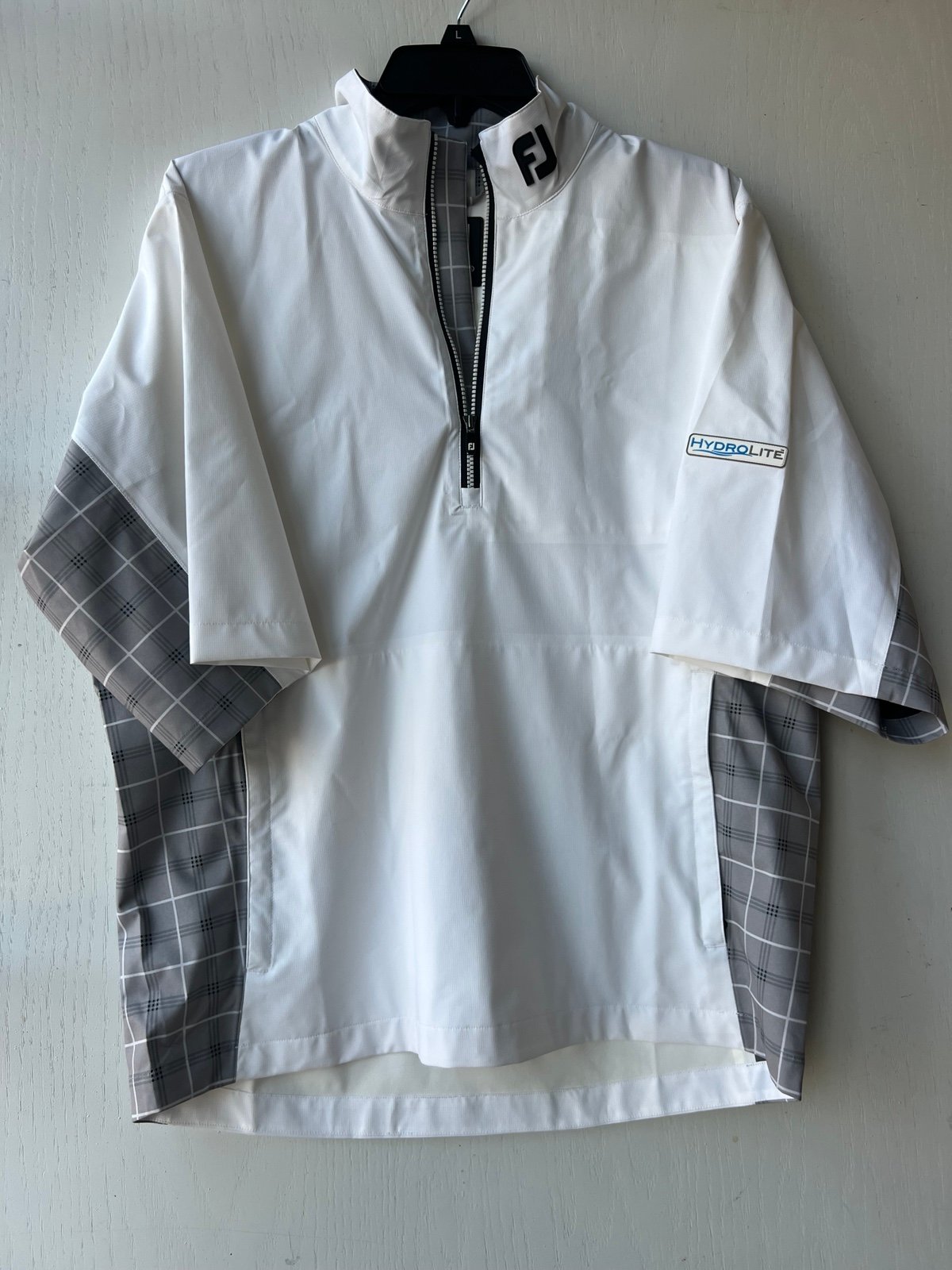 Footjoy Jacket Men Small Gray White Dryjoys Hydrolite Golf Pullover SS 1/4 Zip