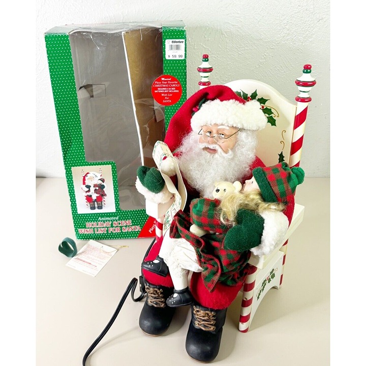 VTG Animated Holiday Scene Wish List Musical Santa Decor GUC