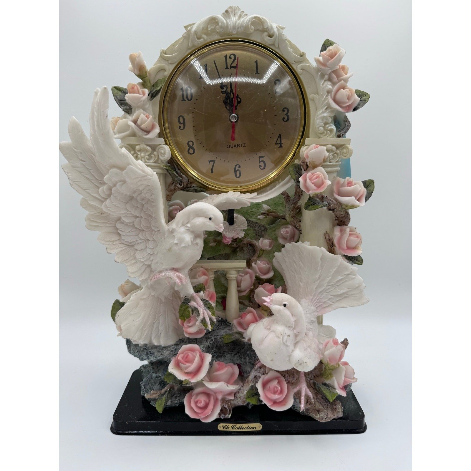 Vintage Soltano CK Collection Dove Clock Quartz Mantel Clock Floral Decor RARE