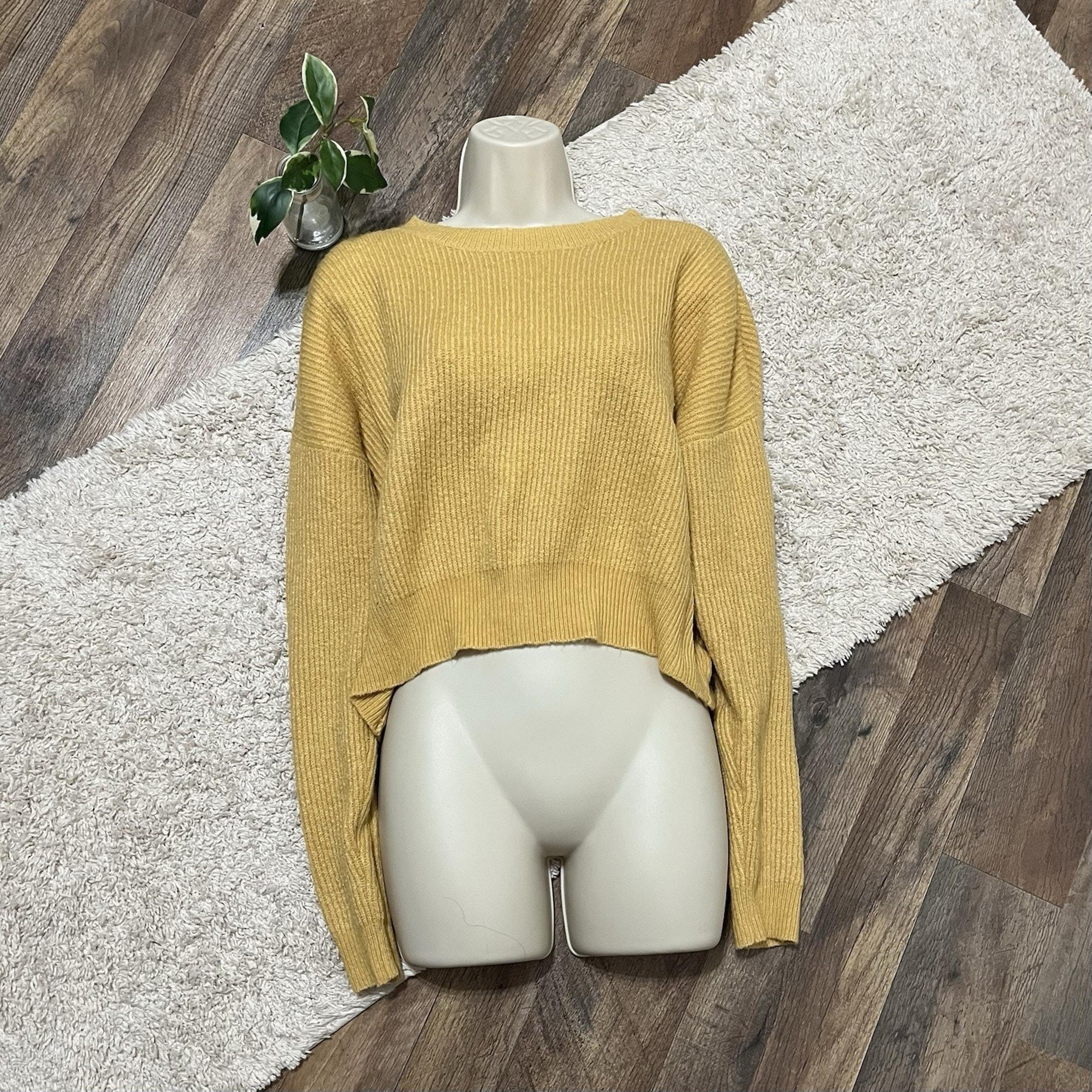 Pacsun L.A. Hearts Size Small Mustard Yellow Ribbed Crewneck Cropped Sweater