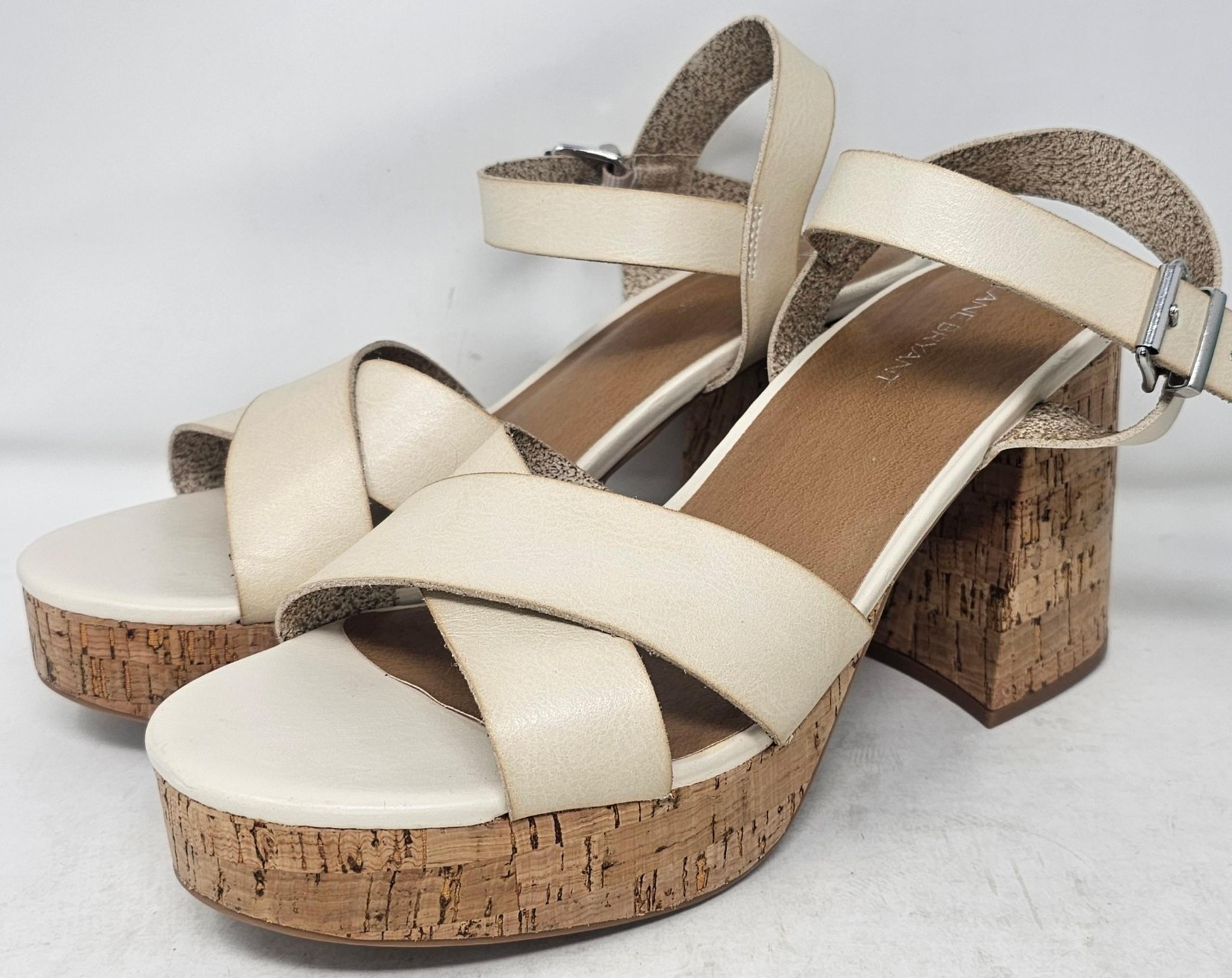 Lane Bryant Dream Cloud Cross-Front Faux Leather Platform Block Heel Beige 10.5W