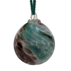 Large 4” Hand Blown Art Glass Ball Ornament Blue Brown Handmade