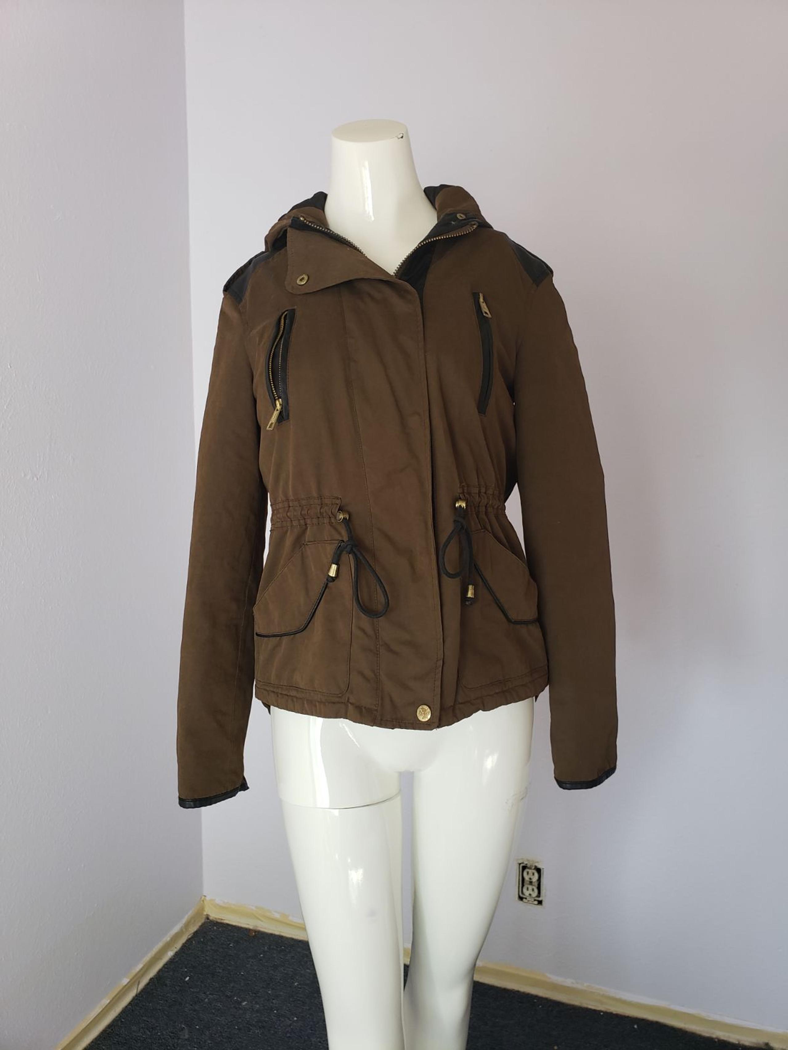 Zara Green Military Jacket Coat Hood