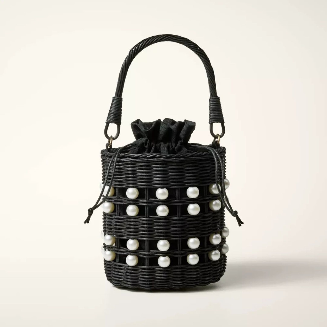 Kate Spade New York x Target Pearl Embellished Black Basket Bucket Bag NWT