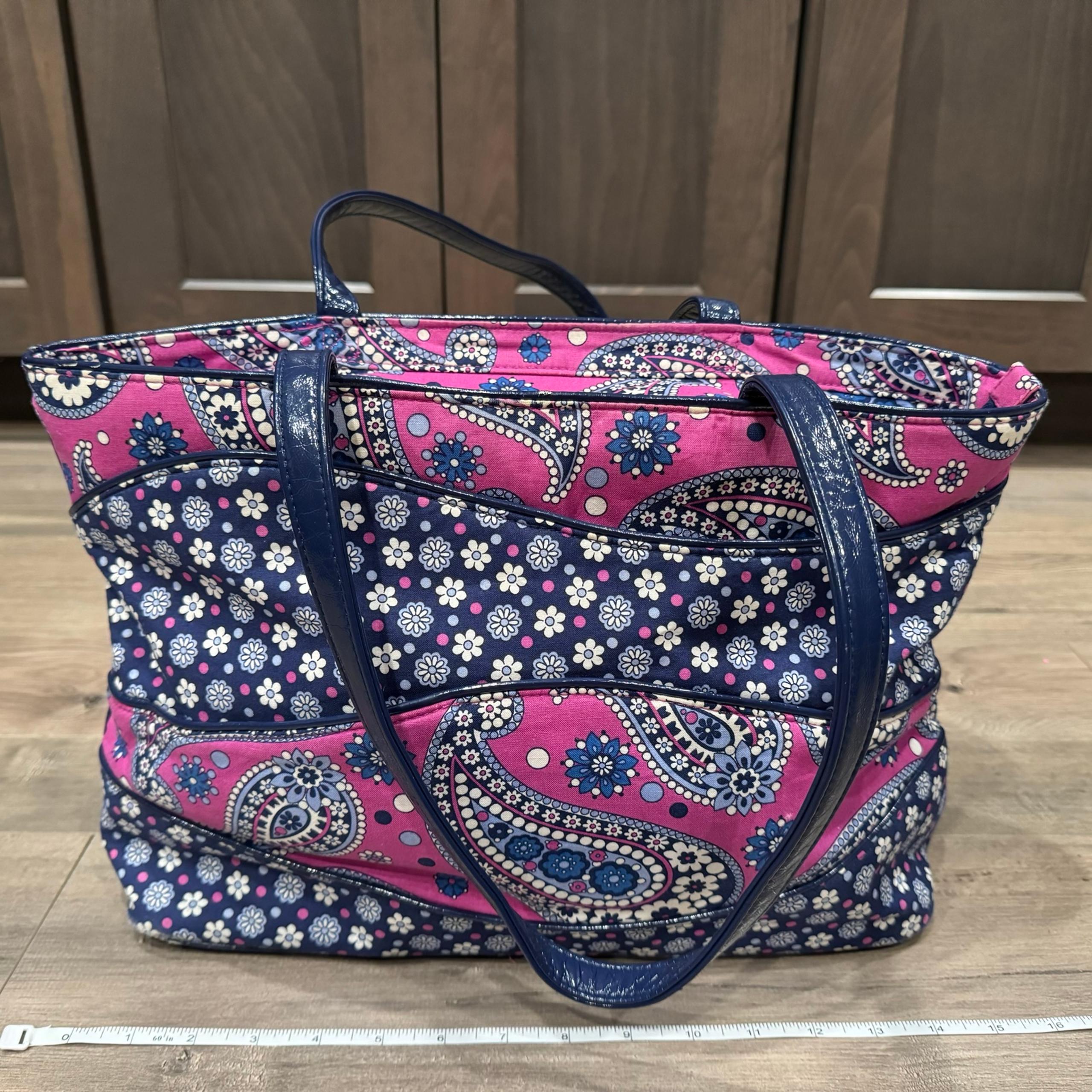Vera Bradley Boysenberry Paisley Floral Zippered Tote Bag Faux Leather Trim