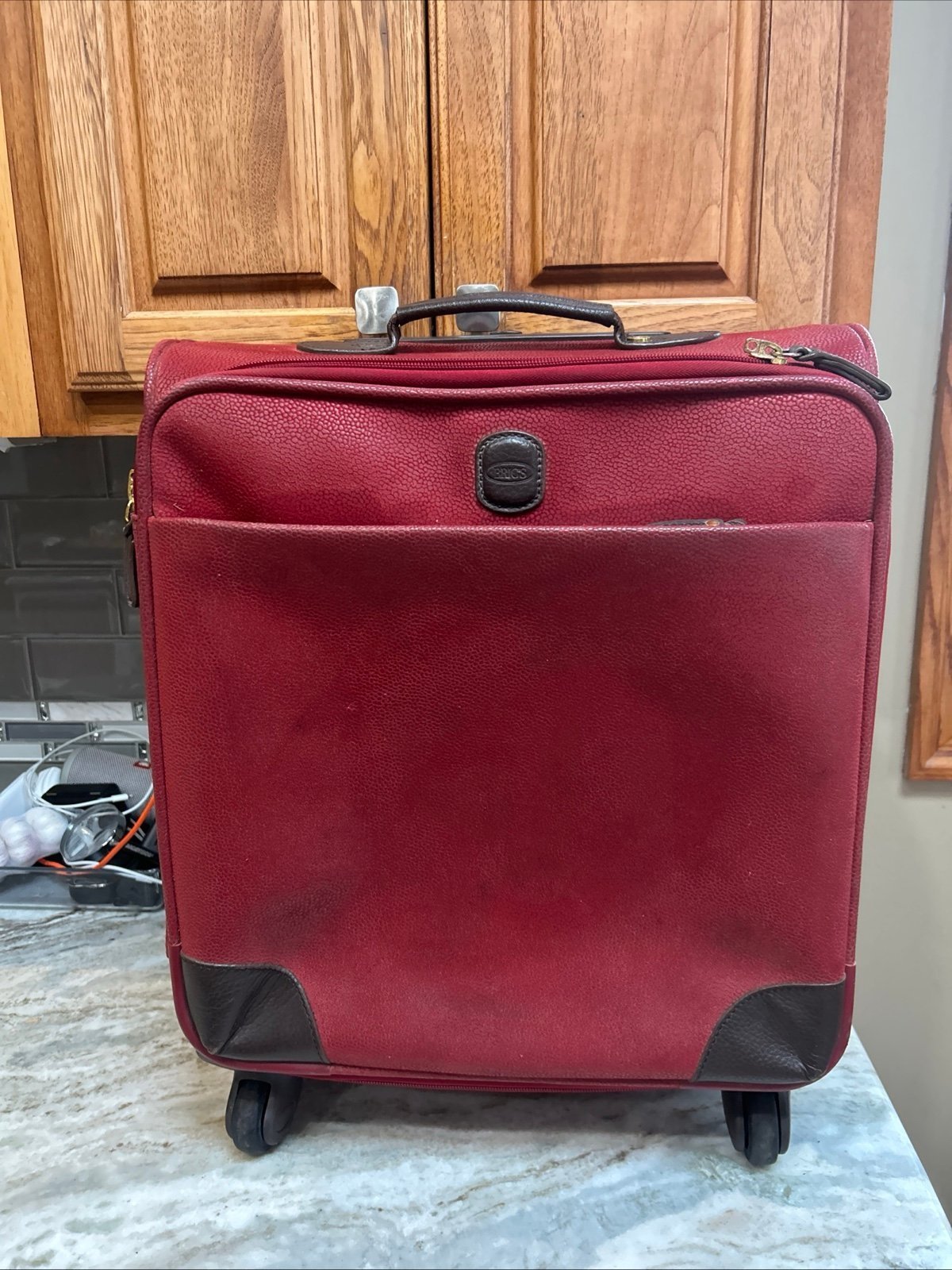 Bric's four wheel Carry luggage Red suede leather Luggage Leather Trim 20 In. A