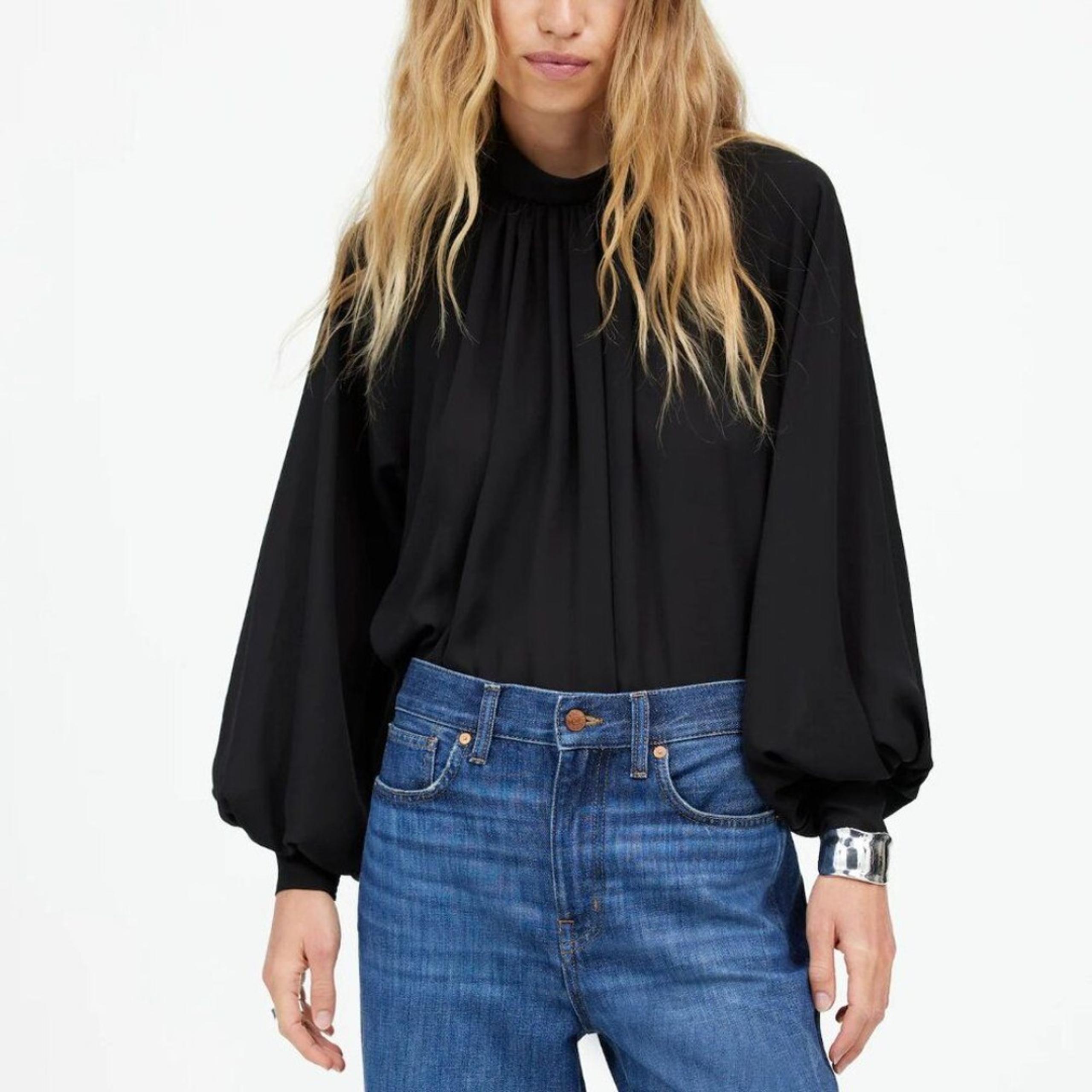 Madewell Turtleneck Long-Sleeve Top Chiffon Black Size XL NWT